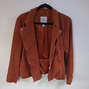 Women Size 16 - Copper Isaac Mizrahi LIVE -  Fitted Zip Up Canvas Moto Jacket